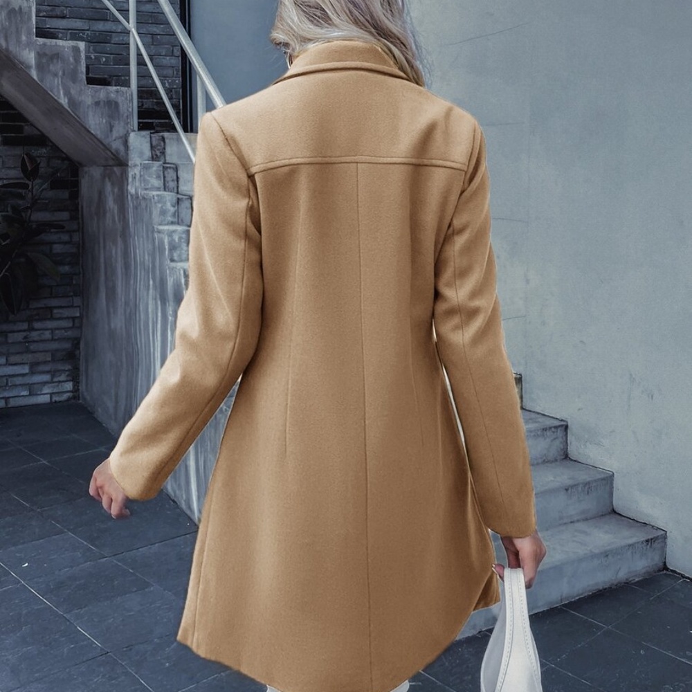 khaki double breasted trench pea coat jacket - Picture 5 of 6